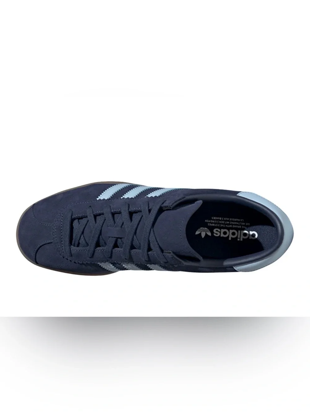 adidas Navy STADT Suede Sneakers with Light Blue Stripes and Gum Sole 10.5M